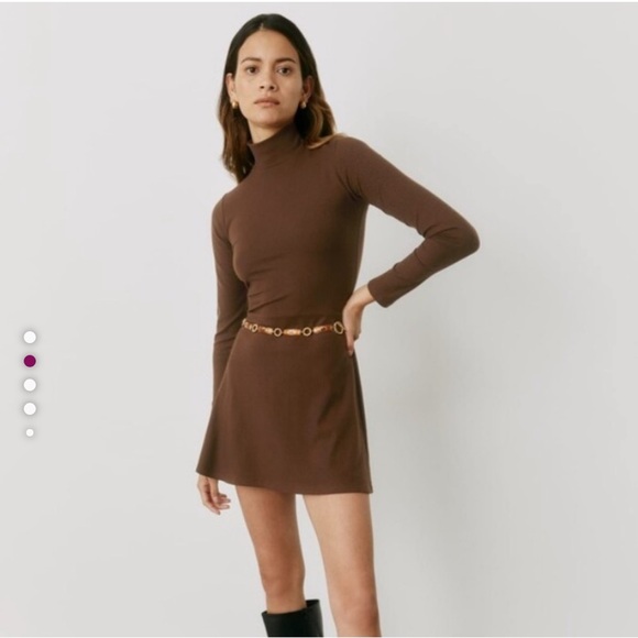 Reformation Dresses & Skirts - Reformation Maya Knit Dress Brown Ribbed Long Sleeve High Neck Midi Dress L